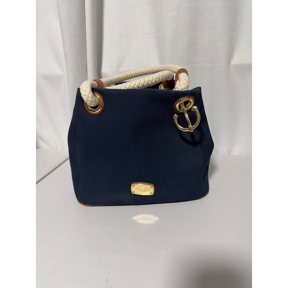 Michael Kors Navy Blue Canvas Rope Handle Nautical Anchor Tote Bag Handbag